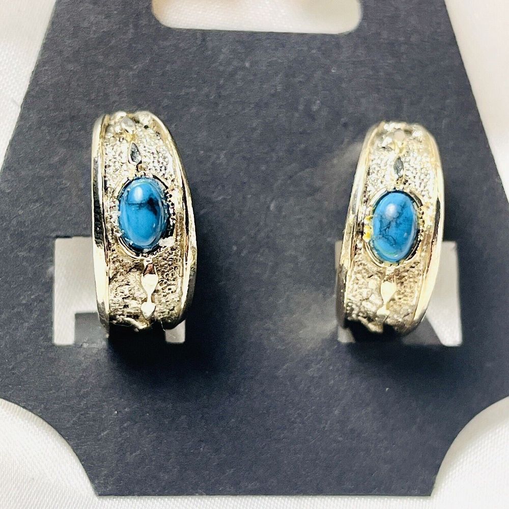 ART Arthur Pepper Hoop‎ Earrings Silver Turquoise Vintage Signed